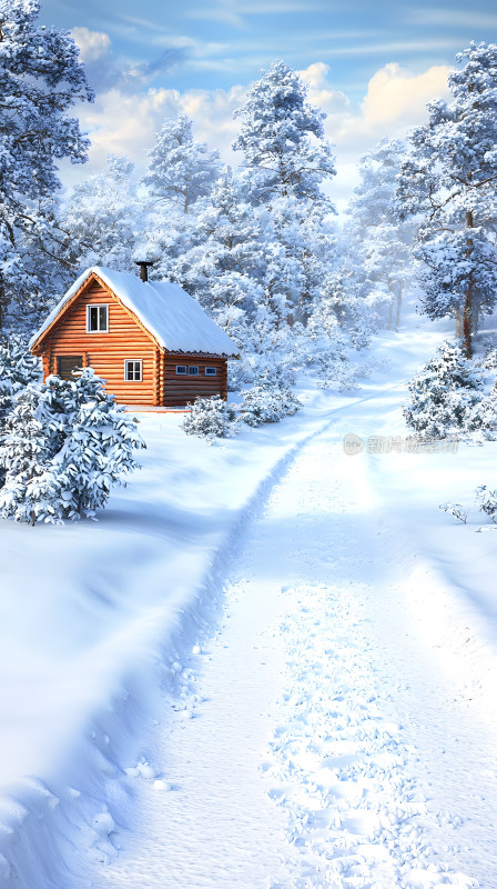 雪景中舒适冬季小屋