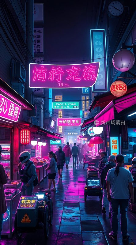 霓虹灯下的繁华夜市