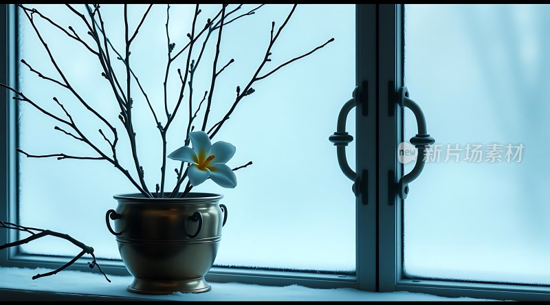 窗边静物花瓶树枝