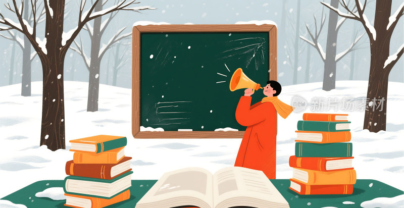 冬天寒假插画背景