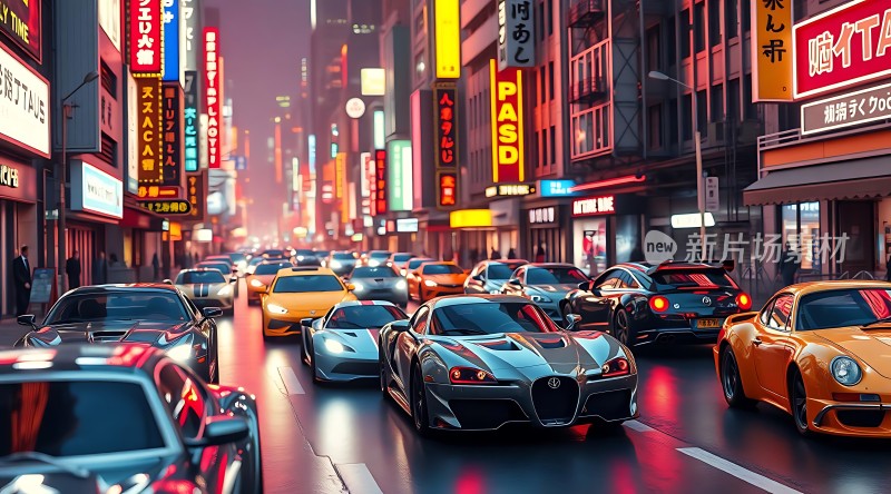 繁华都市夜幕下的赛车盛宴