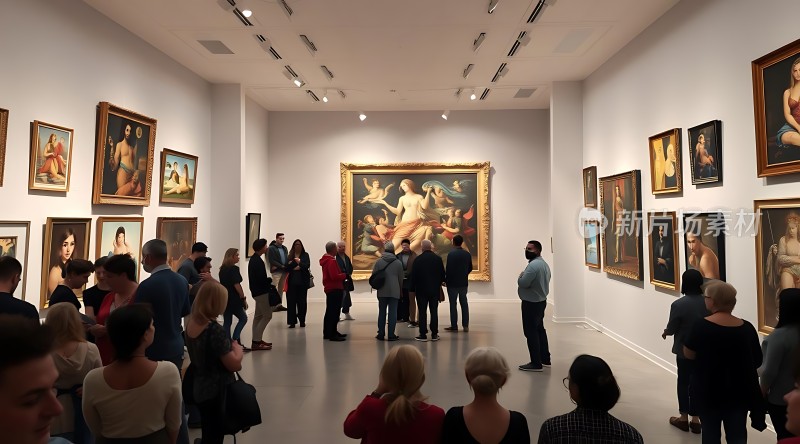 艺术馆内参观者欣赏画作