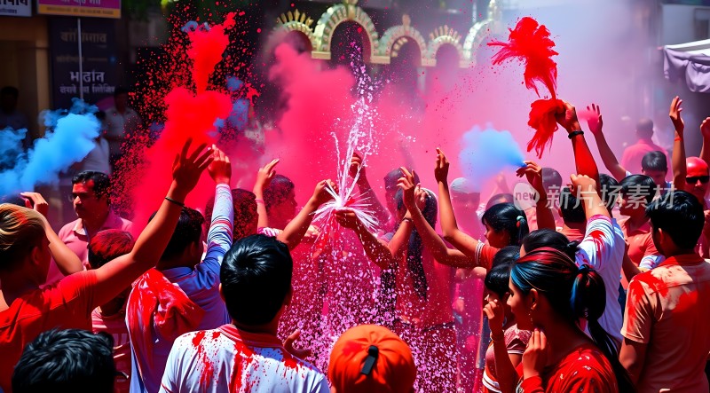 彩色狂欢节上的欢乐人群