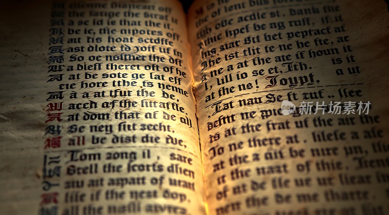 古旧书籍页面的特写镜头