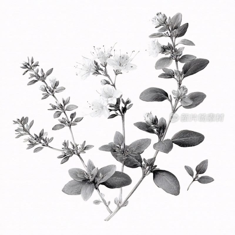 黑白植物花卉枝条插画