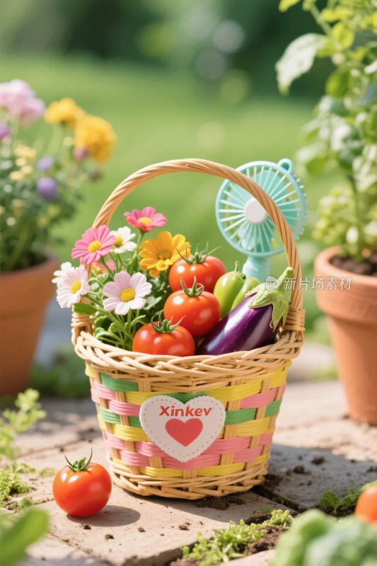 田园果蔬花篮插画