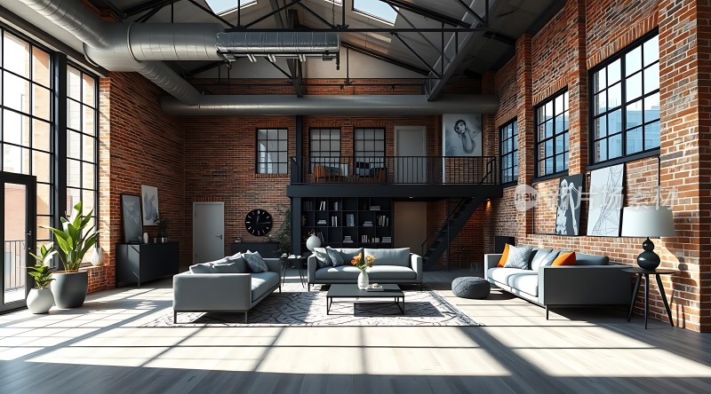 工业风大宅砖墙绿植现代沙发