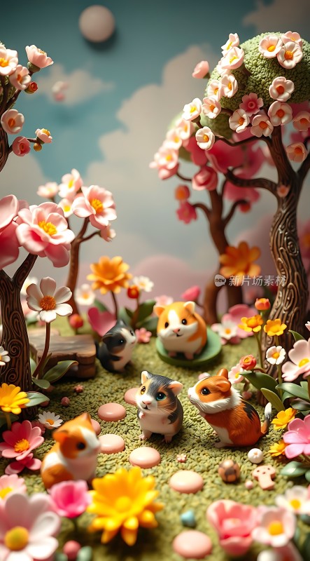 春日萌宠乐园小仓鼠与繁花共舞