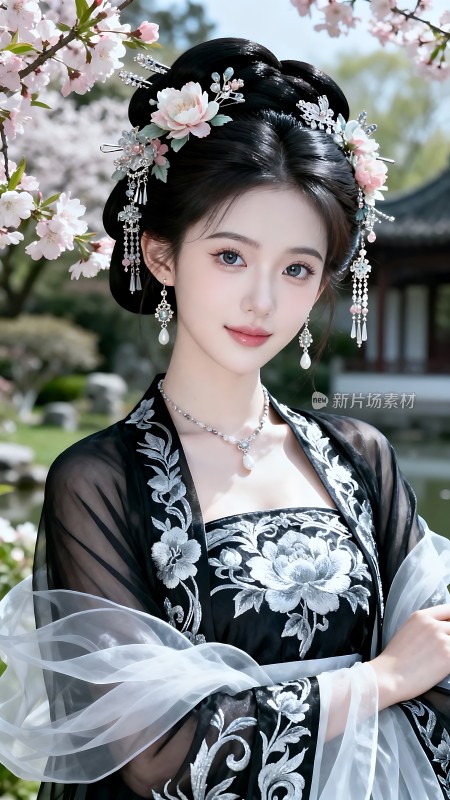 汉服佳人花影婆娑间