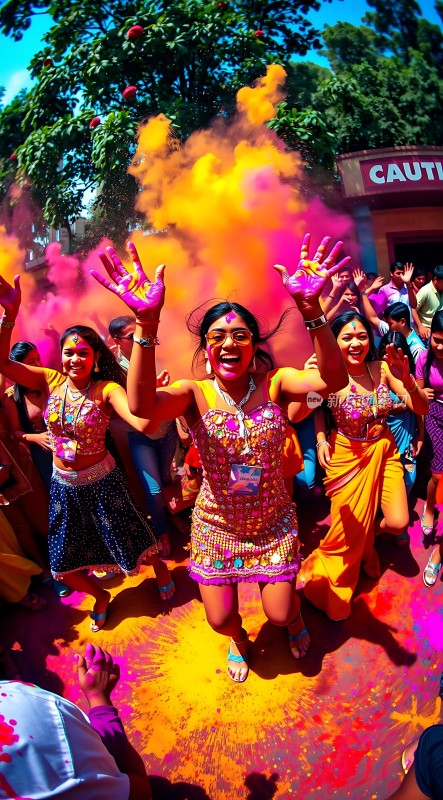 彩色粉末节上的欢乐庆典