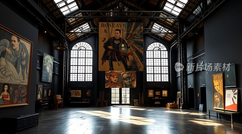 艺术殿堂光影交错巨幅画作视觉盛宴