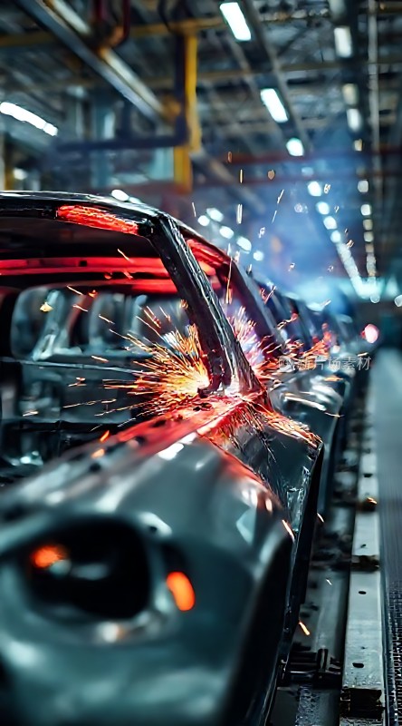 车间内焊接汽车车身