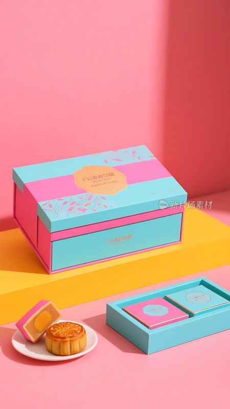 蓝粉月饼礼盒精致美味节日送礼佳品！