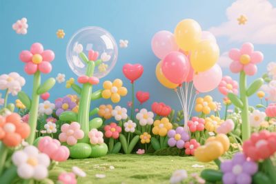 梦幻花卉气球插画场景 梦幻花卉气球插画场景
