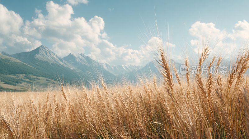 麦田与远山的美丽风景