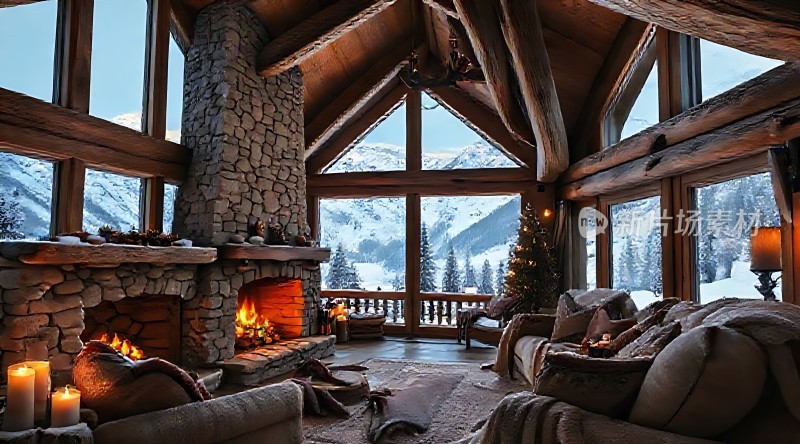 冬日暖炉旁的温馨小屋