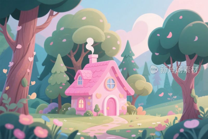 童话森林小屋插画