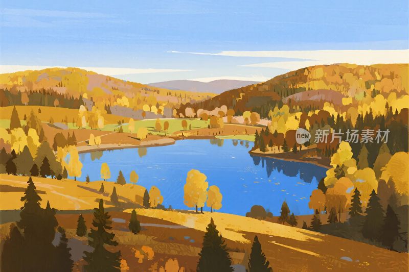 秋季山水风景插画