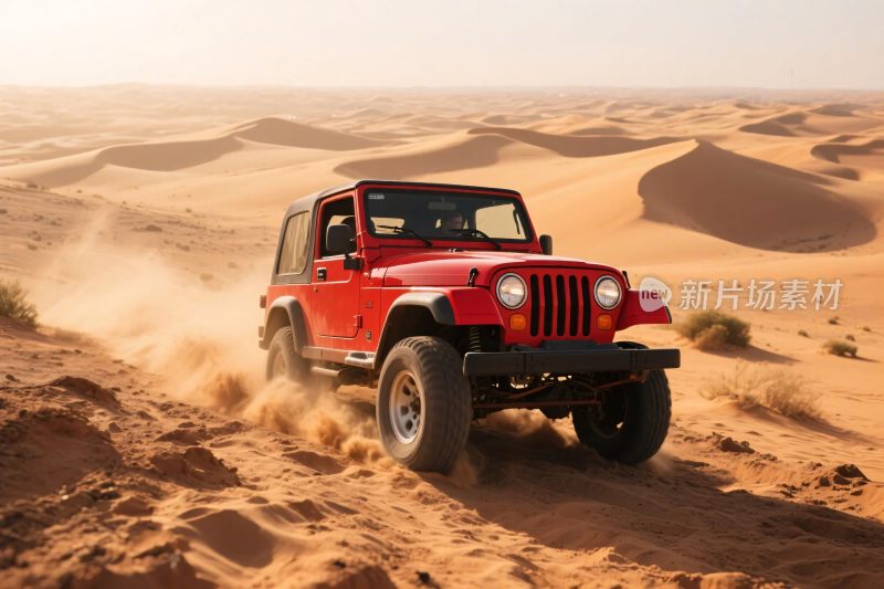 红色越野车驰骋沙漠