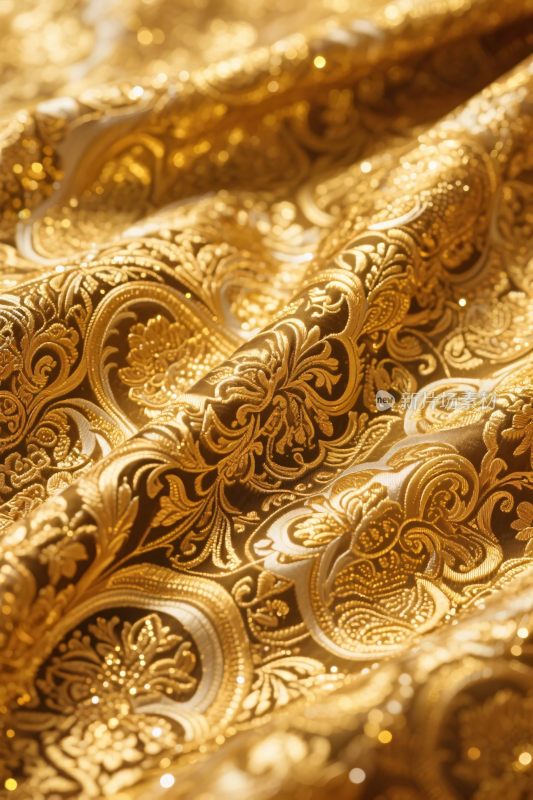金色花纹织物特写