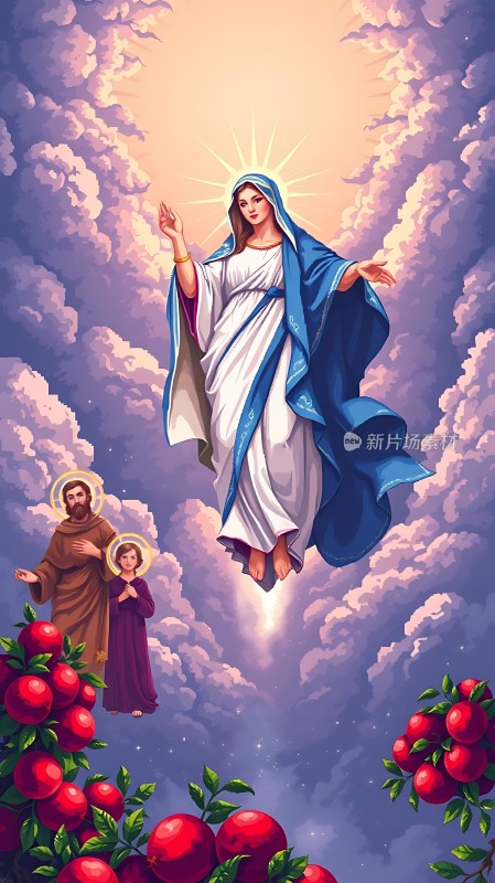 天国圣光下的圣母与子