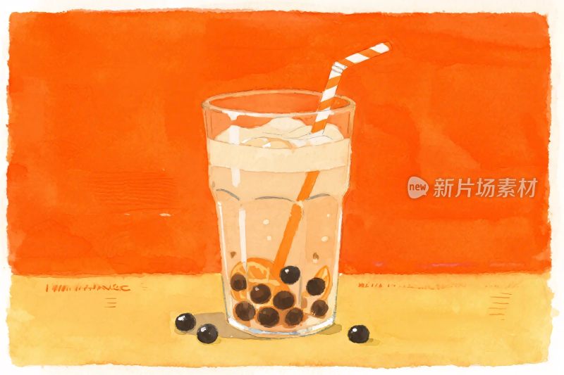 插画风珍珠奶茶杯