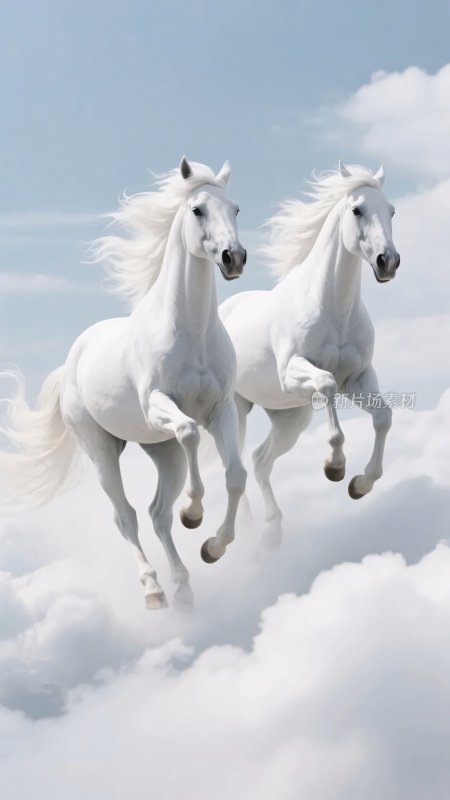 云端奔腾的两匹白马