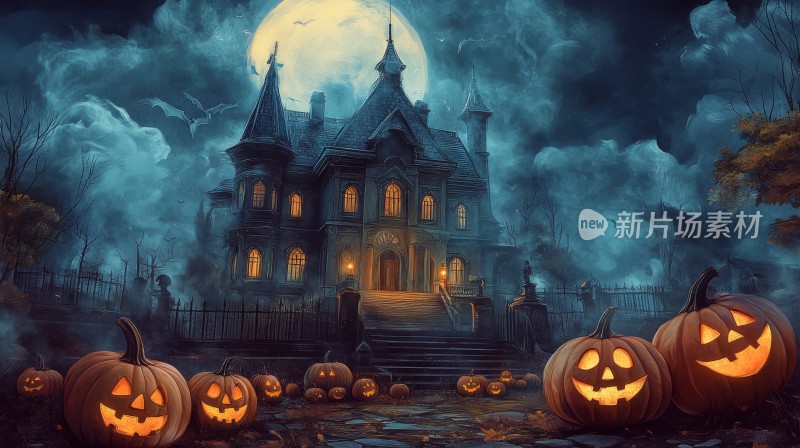 万圣节南瓜灯下的鬼屋惊魂夜