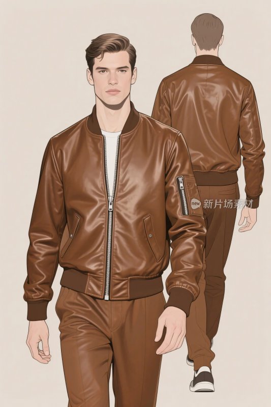 棕色皮衣男装展示