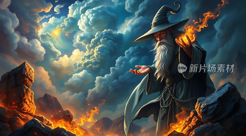 巫师施法火焰与云彩