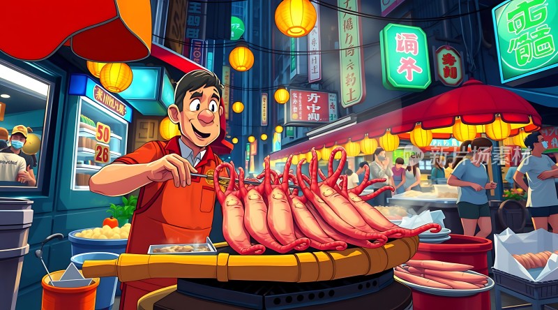 夜市烧烤摊位上的美味海鲜大餐