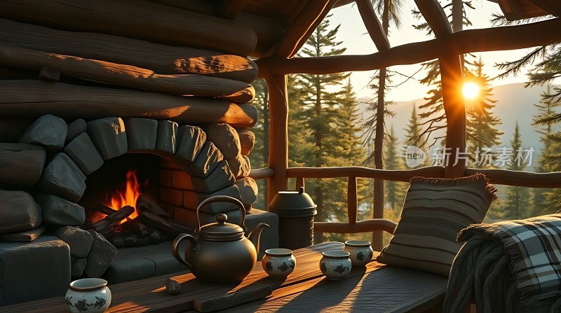阳光下的木屋茶话会