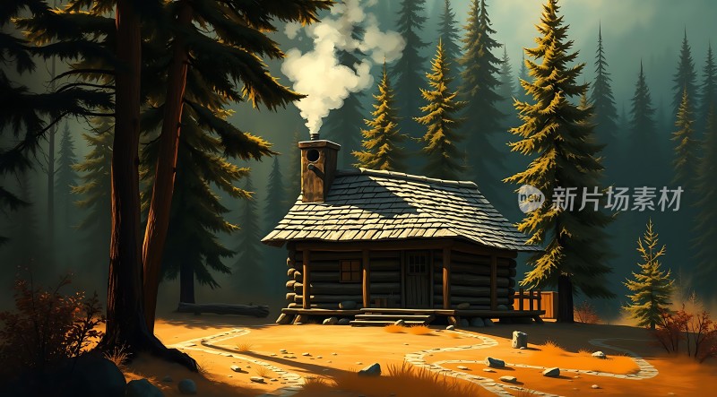 森林小木屋宁静而温馨