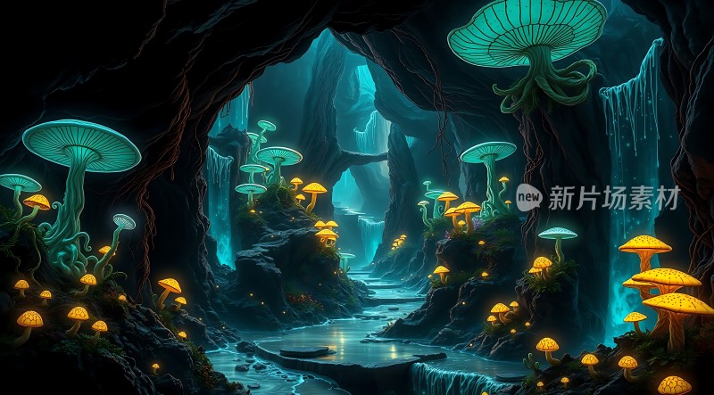 神秘洞穴中的奇幻蘑菇世界