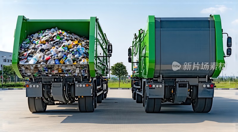 绿色环保卡车满载垃圾守护城市环境