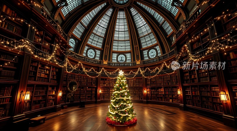 圣诞树下的宏伟图书馆