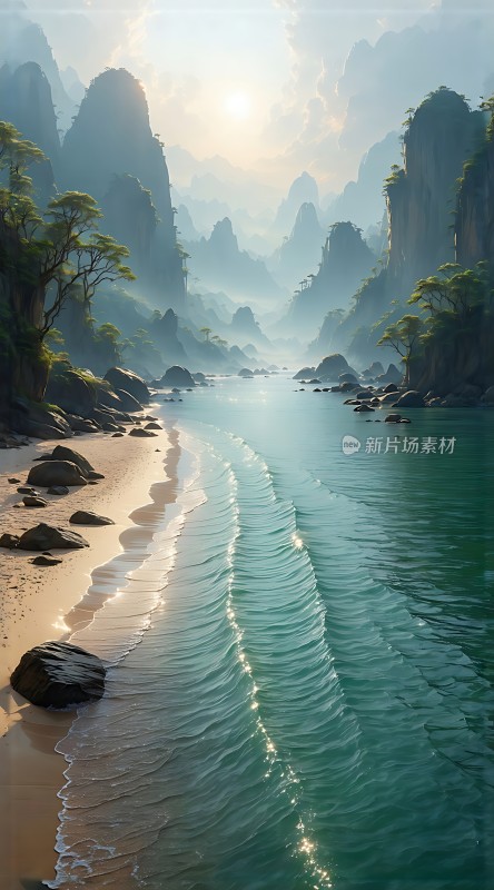 晨曦下的山水画卷