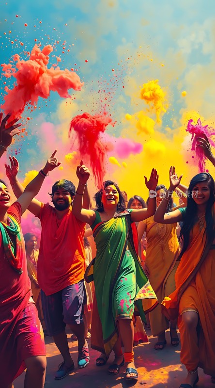彩色粉末节上的欢乐庆典