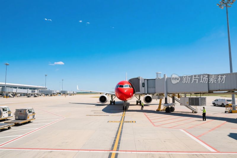 机场停机坪的红色飞机