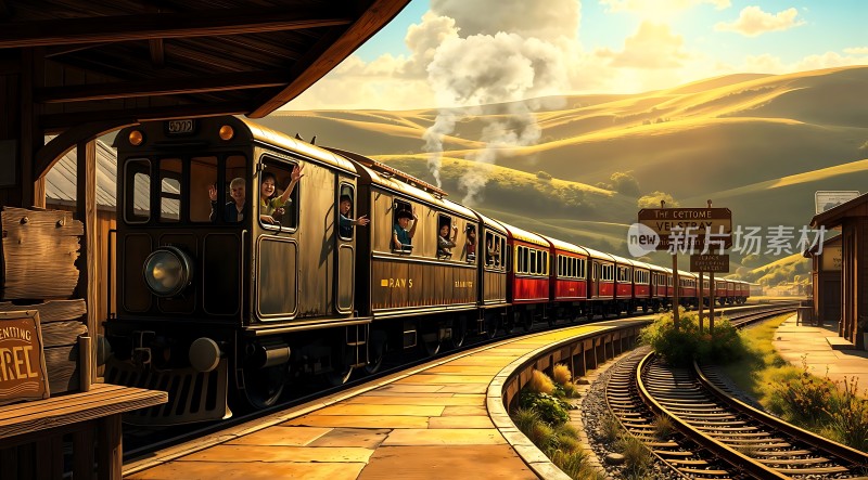 蒸汽火车驶向远方