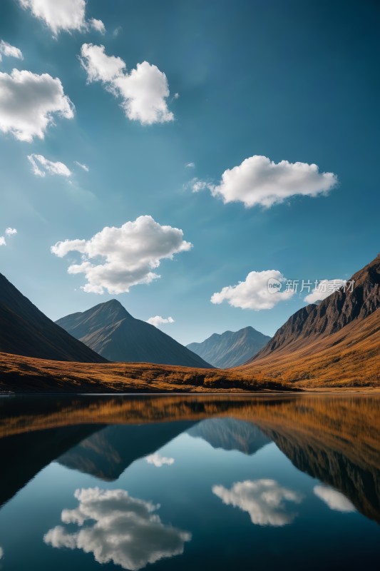 山中央一个湖有天空背景高清图片