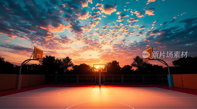 日落下的篮球场