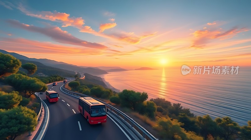 日落下的海滨巴士之旅
