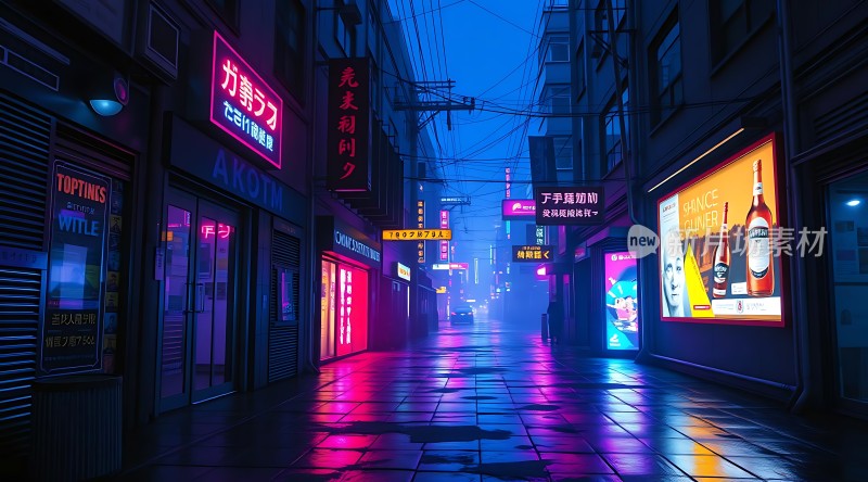 霓虹灯下的繁华街道