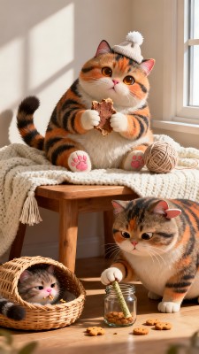 三只可爱猫咪温馨互动场景 三只可爱猫咪温馨互动场景