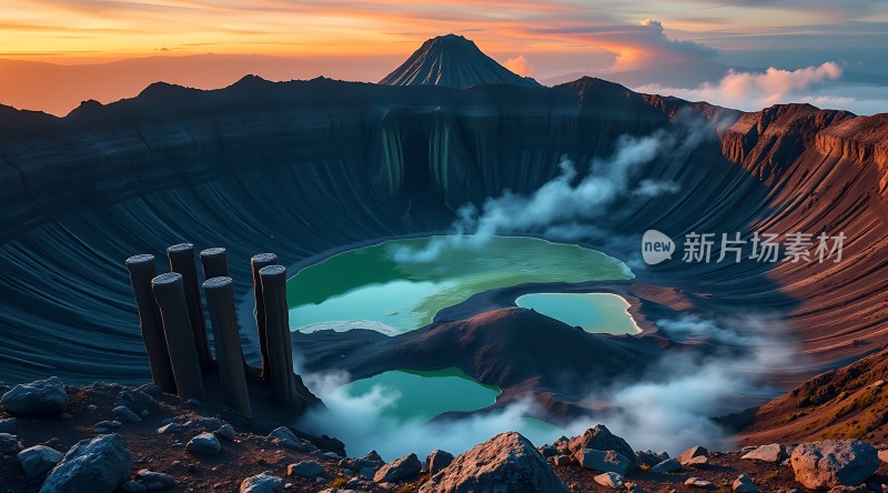 火山口日落奇观