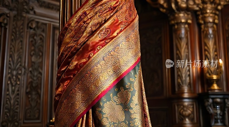 金色花纹布料展示