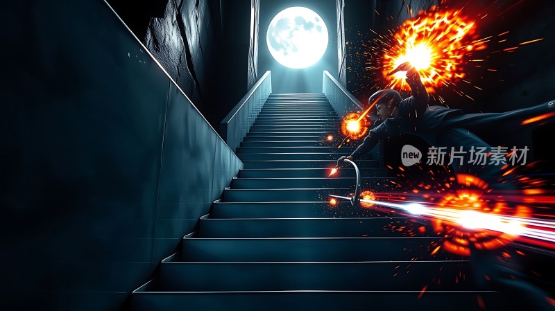 新片场素材黑暗楼梯上的战斗