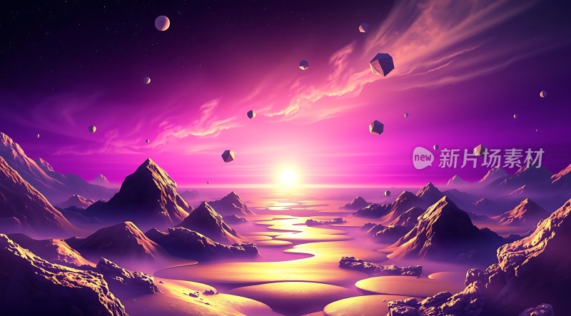 紫色星球日落奇景