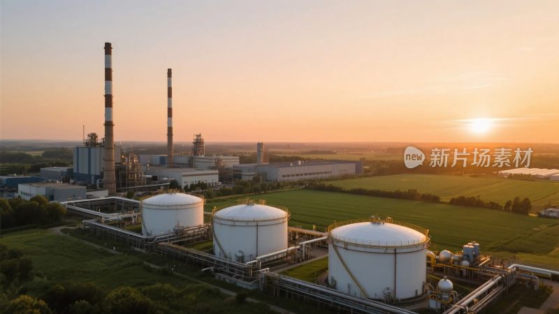 工业设施与夕阳景观